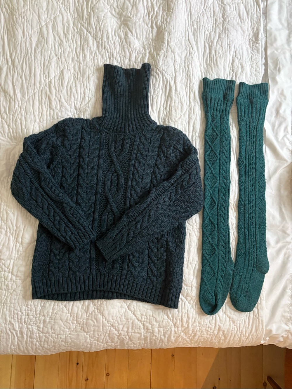 Cable Knit Turtleneck Sweater Irish virgin wool and boot socks